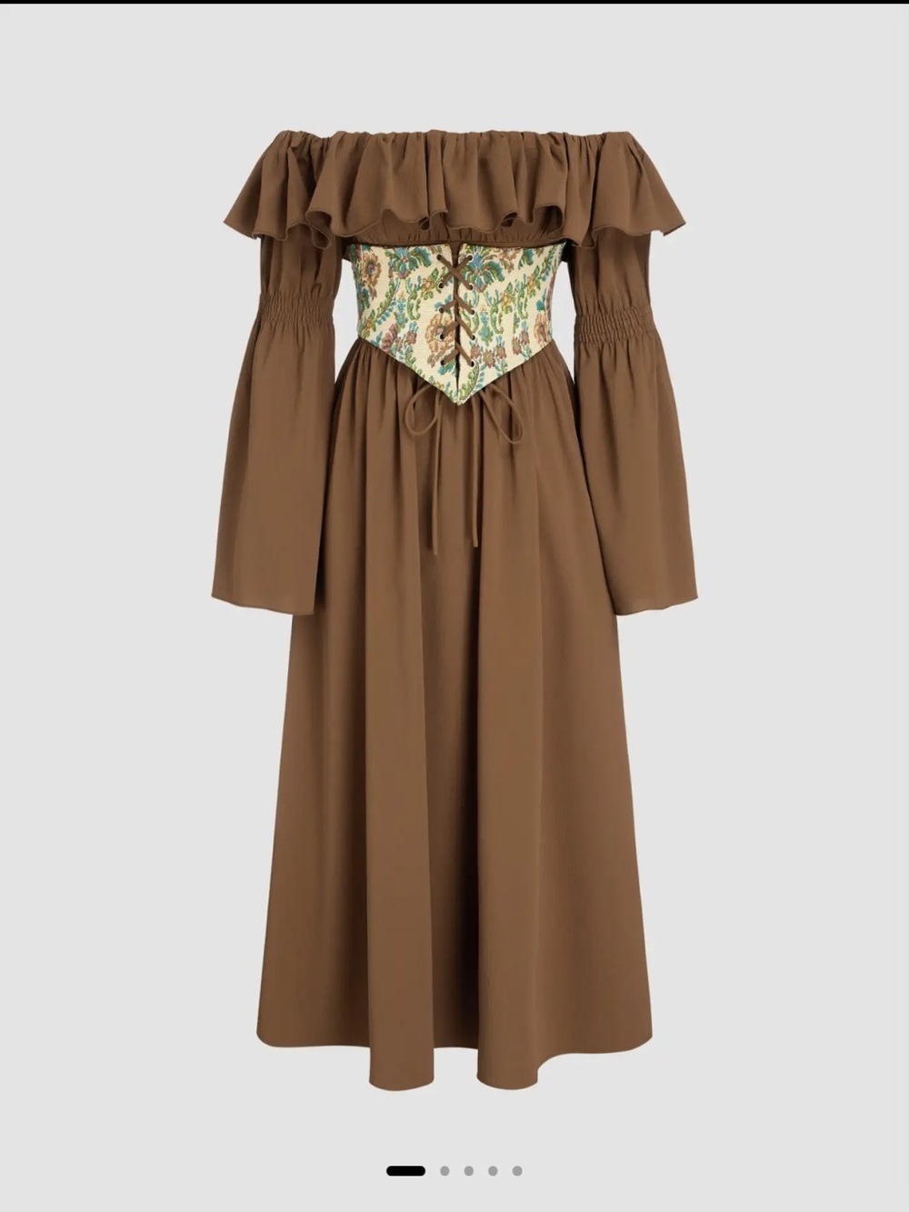 Cider Cottagecore Fairycore Renaissance Brown Long Sleeve Corset Dress Size S